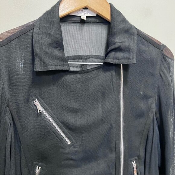 Robert Rodriguez Black Sheer Moto Jacket Size 8 - Picture 2 of 10